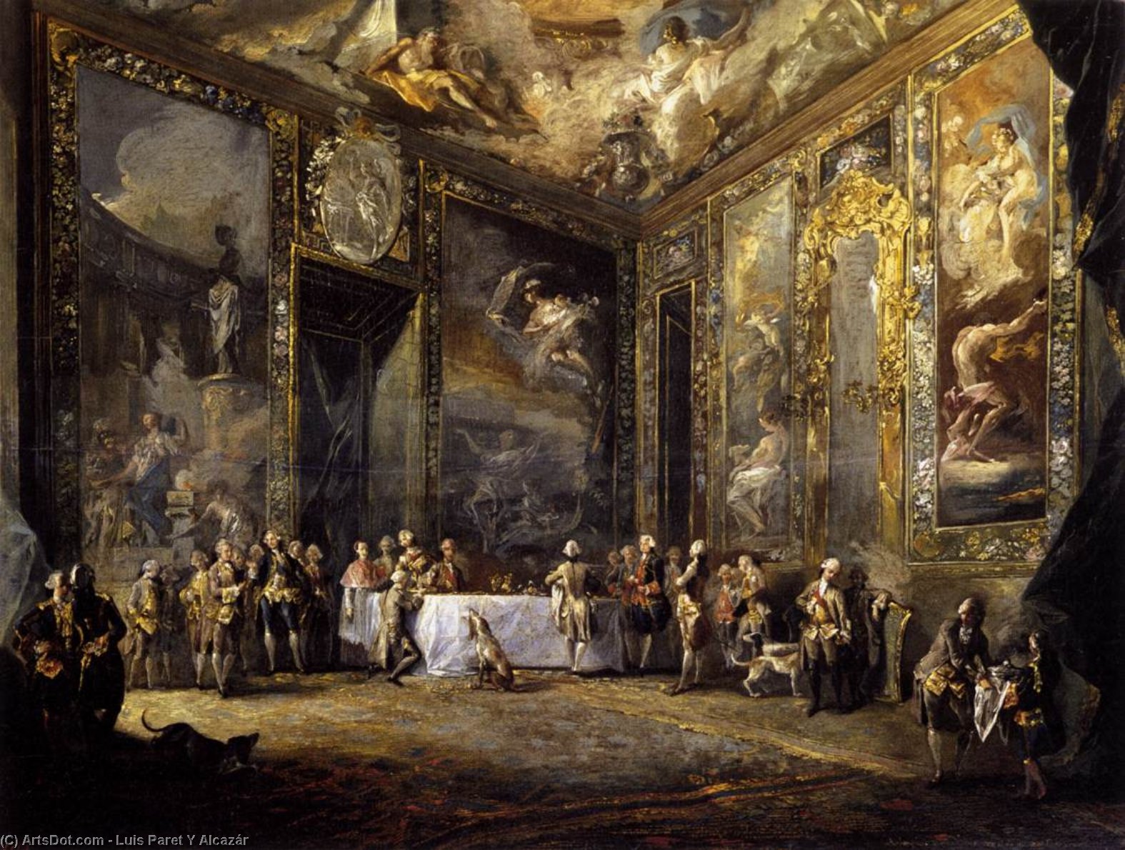 Wikioo.org - The Encyclopedia of Fine Arts - Painting, Artwork by Luis Paret Y Alcázar - Charles III Dining before the Court