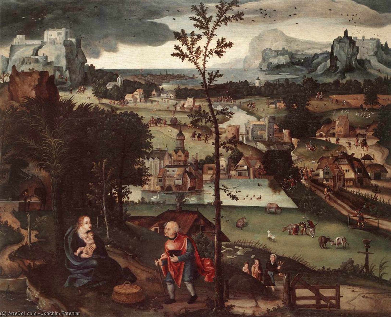 Wikioo.org - The Encyclopedia of Fine Arts - Painting, Artwork by Joachim Patenier - Landscape with the Rest on the Flight