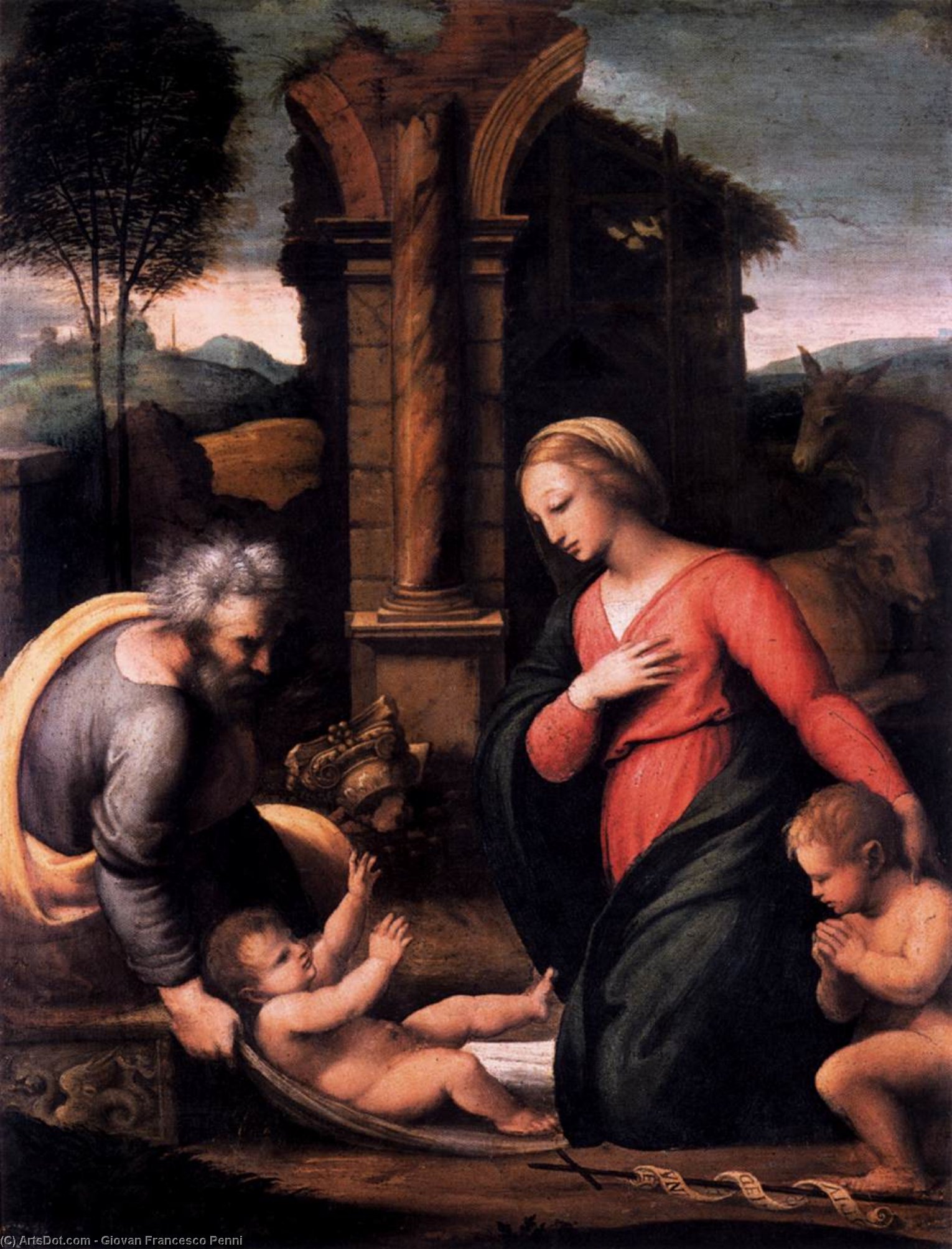 Wikioo.org - The Encyclopedia of Fine Arts - Painting, Artwork by Giovan Francesco Penni - Holy Family with the Infant St John