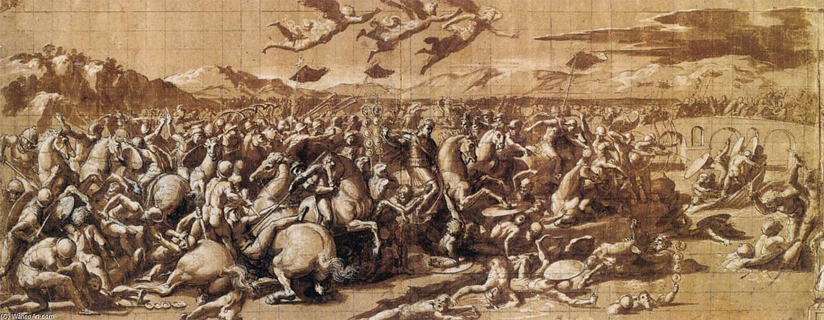 Wikioo.org - The Encyclopedia of Fine Arts - Painting, Artwork by Giovan Francesco Penni - The Battle at Pons Milvius