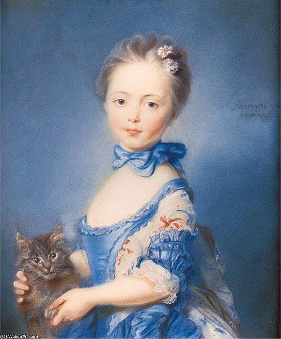 WikiOO.org - 백과 사전 - 회화, 삽화 Jean Baptiste Perronneau - A Girl with a Kitten