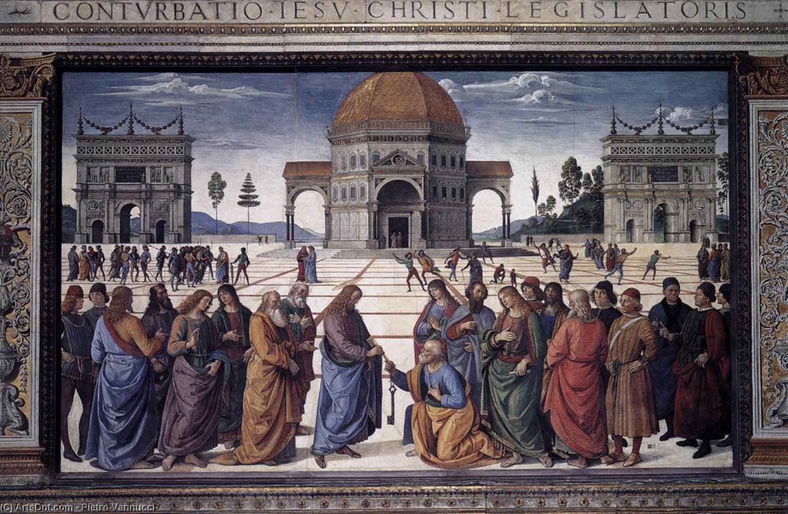 Wikioo.org – L'Encyclopédie des Beaux Arts - Peinture, Oeuvre de Vannucci Pietro (Le Perugin) - Christ remettant les clés à Saint-Pierre