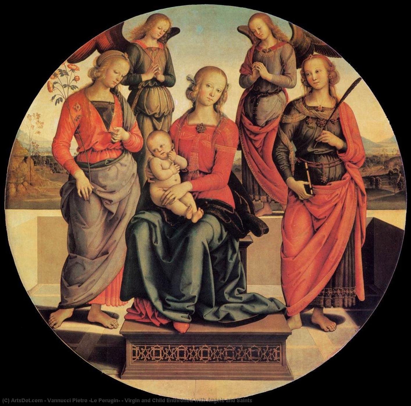 Wikioo.org - The Encyclopedia of Fine Arts - Painting, Artwork by Vannucci Pietro (Le Perugin) - Virgin and Child Enthroned with Angels and Saints