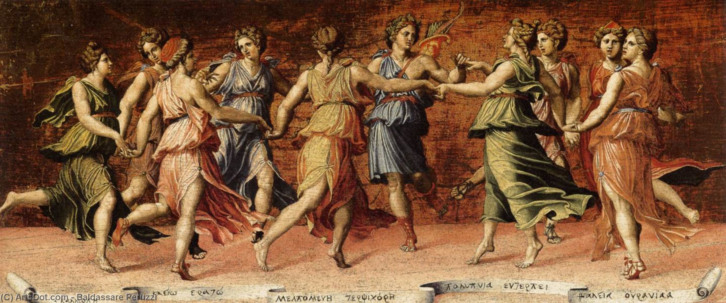 Wikioo.org - The Encyclopedia of Fine Arts - Painting, Artwork by Baldassare Peruzzi - Apollo and the Muses
