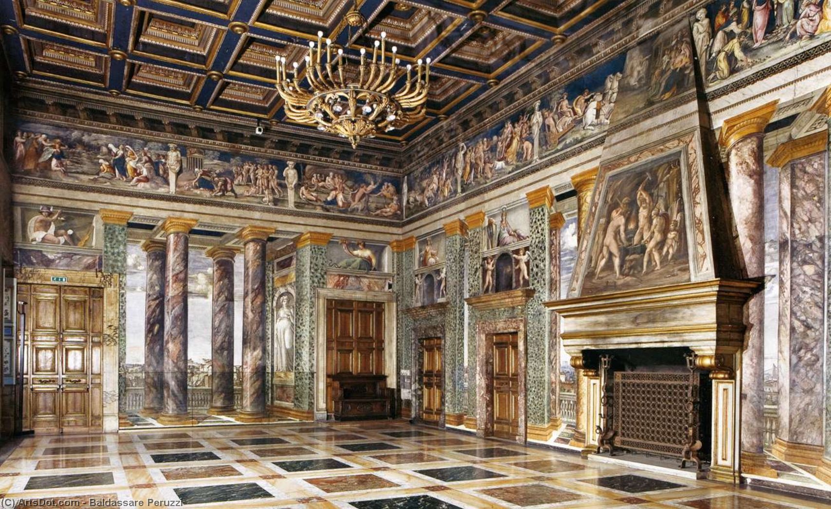 Wikioo.org - The Encyclopedia of Fine Arts - Painting, Artwork by Baldassare Peruzzi - Perspective view of the Sala delle Prospettive