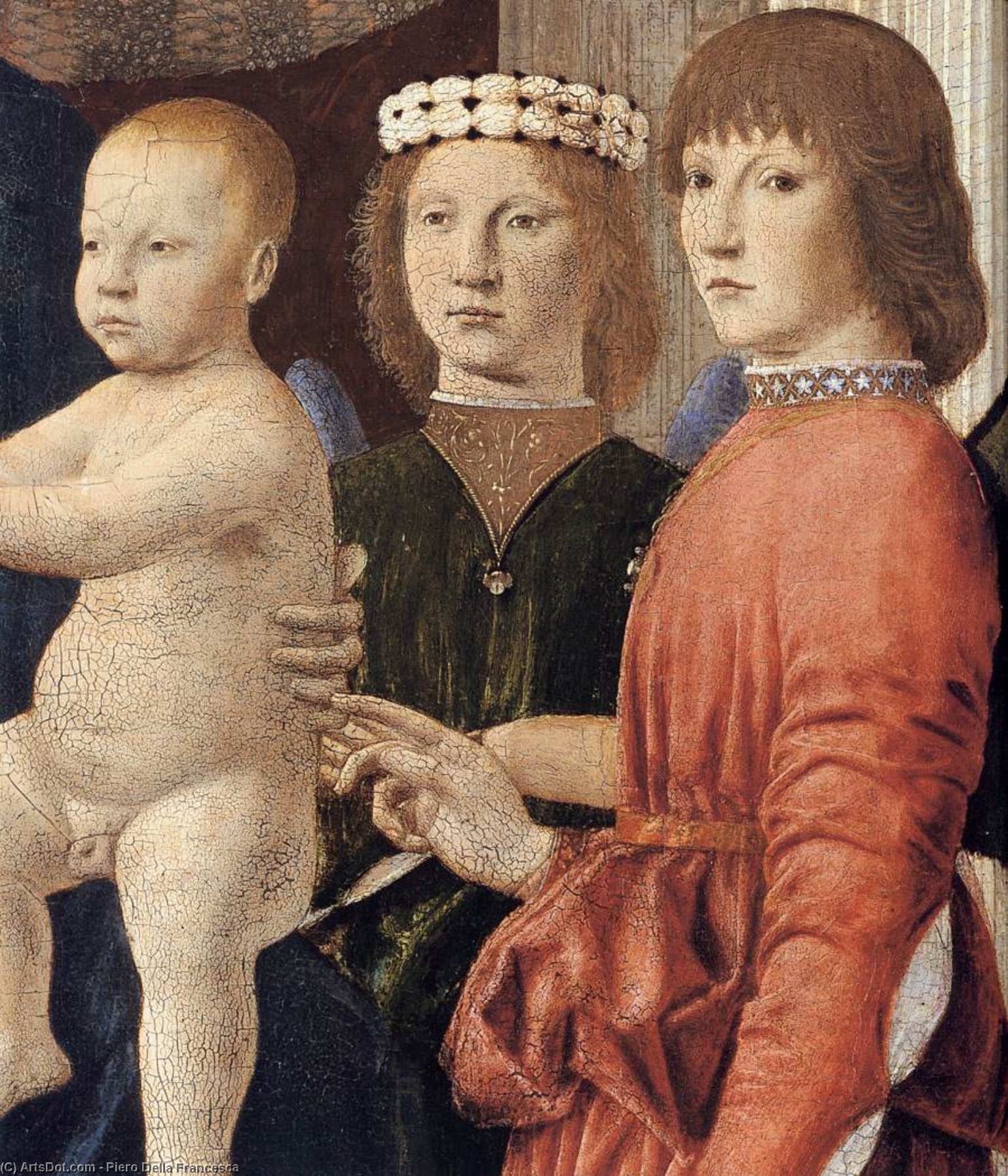 WikiOO.org – 美術百科全書 - 繪畫，作品 Piero Della Francesca - 麦当娜和孩子 出席  通过  天使  详细