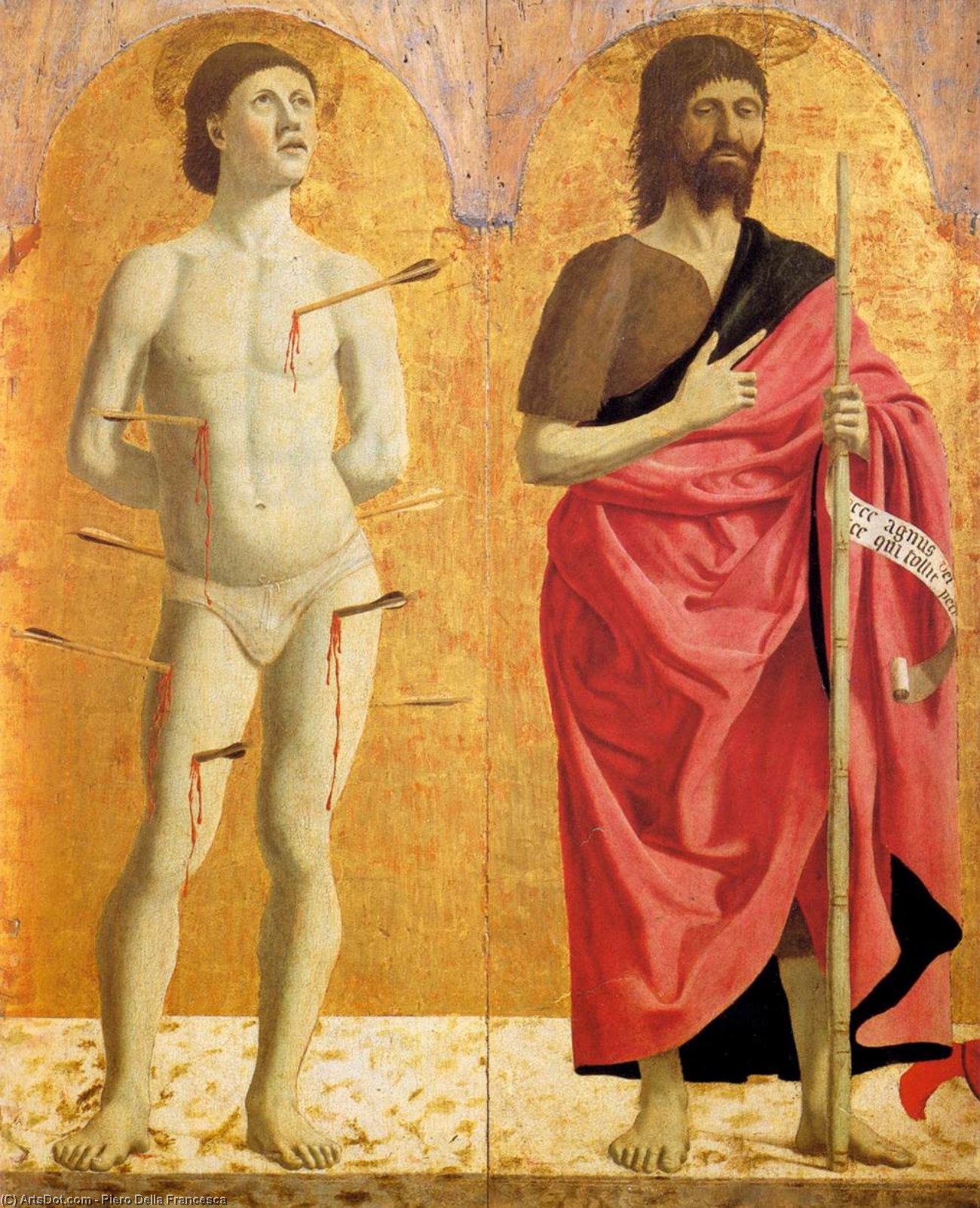Wikioo.org - The Encyclopedia of Fine Arts - Painting, Artwork by Piero Della Francesca - Polyptych of the Misericordia: Sts Sebastian and John the Baptist