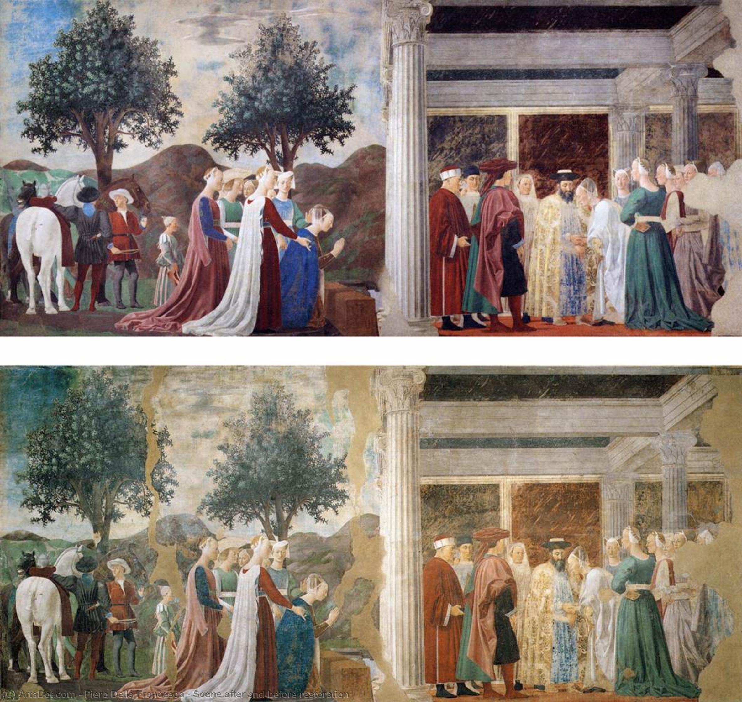Wikoo.org - موسوعة الفنون الجميلة - اللوحة، العمل الفني Piero Della Francesca - Scene after and before restoration