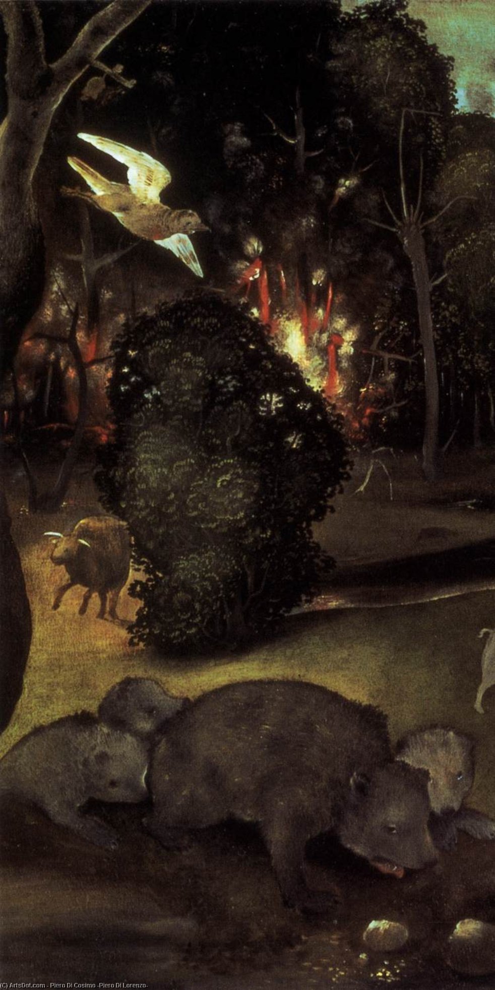Wikioo.org – La Enciclopedia de las Bellas Artes - Pintura, Obras de arte de Piero Di Cosimo (Piero Di Lorenzo) - Incendios Forestales Detalle