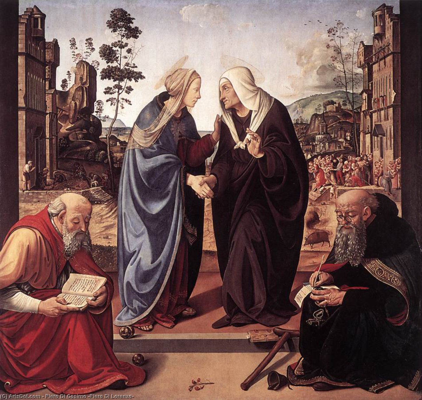 Wikioo.org - The Encyclopedia of Fine Arts - Painting, Artwork by Piero Di Cosimo (Piero Di Lorenzo) - The Visitation with Sts Nicholas and Anthony