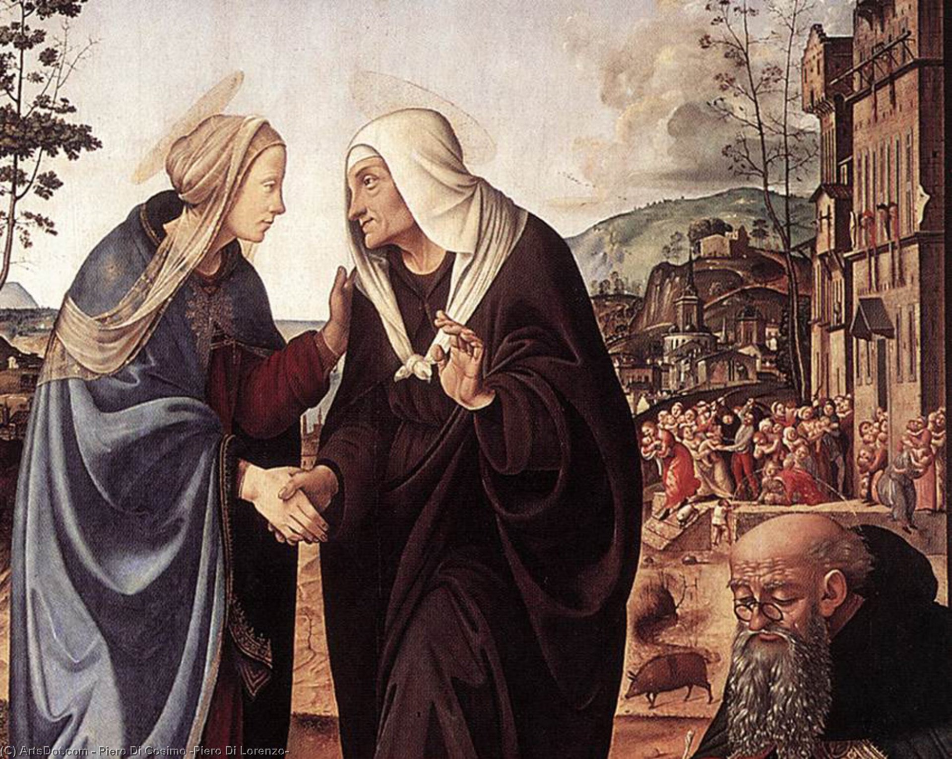 Wikioo.org - The Encyclopedia of Fine Arts - Painting, Artwork by Piero Di Cosimo (Piero Di Lorenzo) - The Visitation with Sts Nicholas and Anthony (detail)