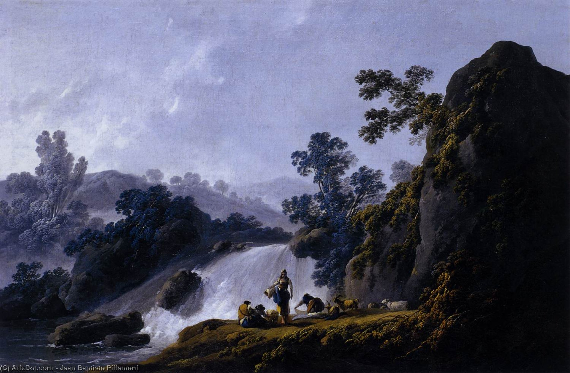 Wikioo.org - สารานุกรมวิจิตรศิลป์ - จิตรกรรม Jean Baptiste Pillement - Landscape with Washerwomen