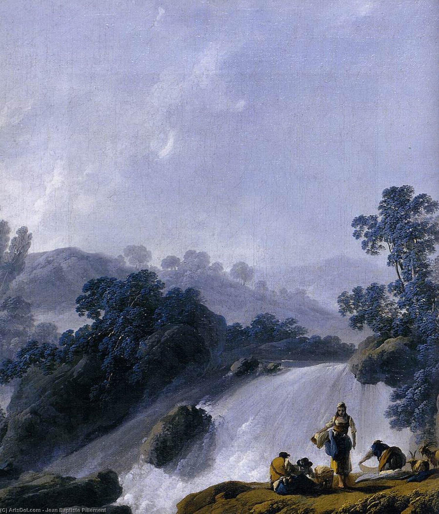 Wikioo.org - สารานุกรมวิจิตรศิลป์ - จิตรกรรม Jean Baptiste Pillement - Landscape with Washerwomen (detail)