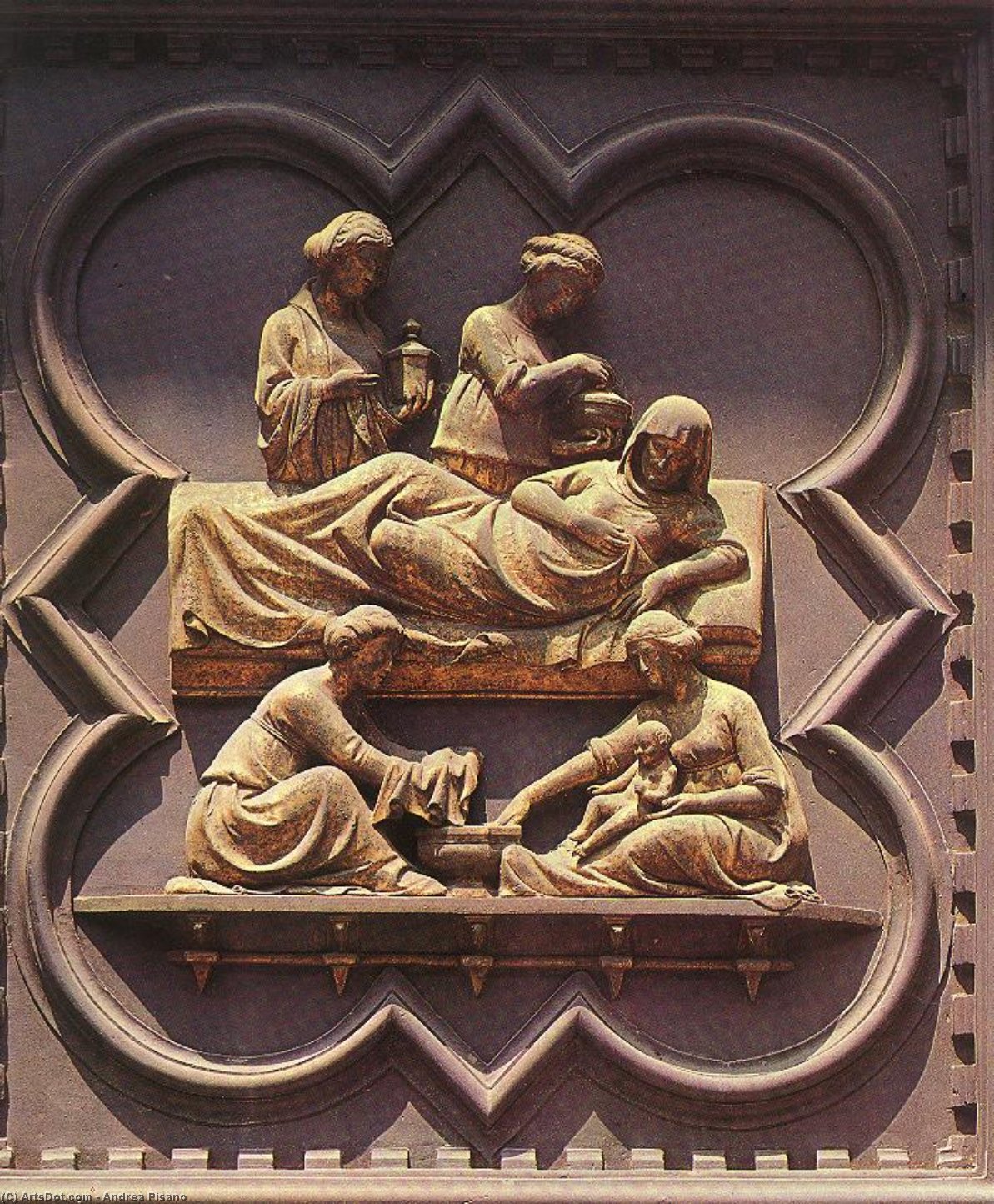 Wikioo.org - The Encyclopedia of Fine Arts - Painting, Artwork by Andrea Pisano - Birth of the Baptist (panel of the south doors)
