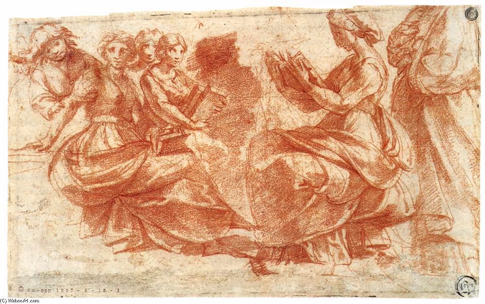 WikiOO.org - Enciklopedija likovnih umjetnosti - Slikarstvo, umjetnička djela Polidoro Da Caravaggio - Group of Figures Holding Book