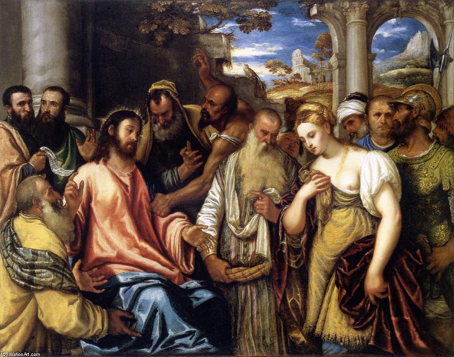 WikiOO.org - Enciklopedija dailės - Tapyba, meno kuriniai Polidoro Da Lanciano - Christ and the Adulteress