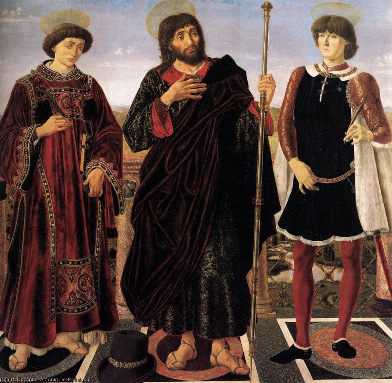 Wikioo.org - The Encyclopedia of Fine Arts - Painting, Artwork by Antonio Del Pollaiuolo - Altarpiece of the Sts Vincent, James, and Eustace