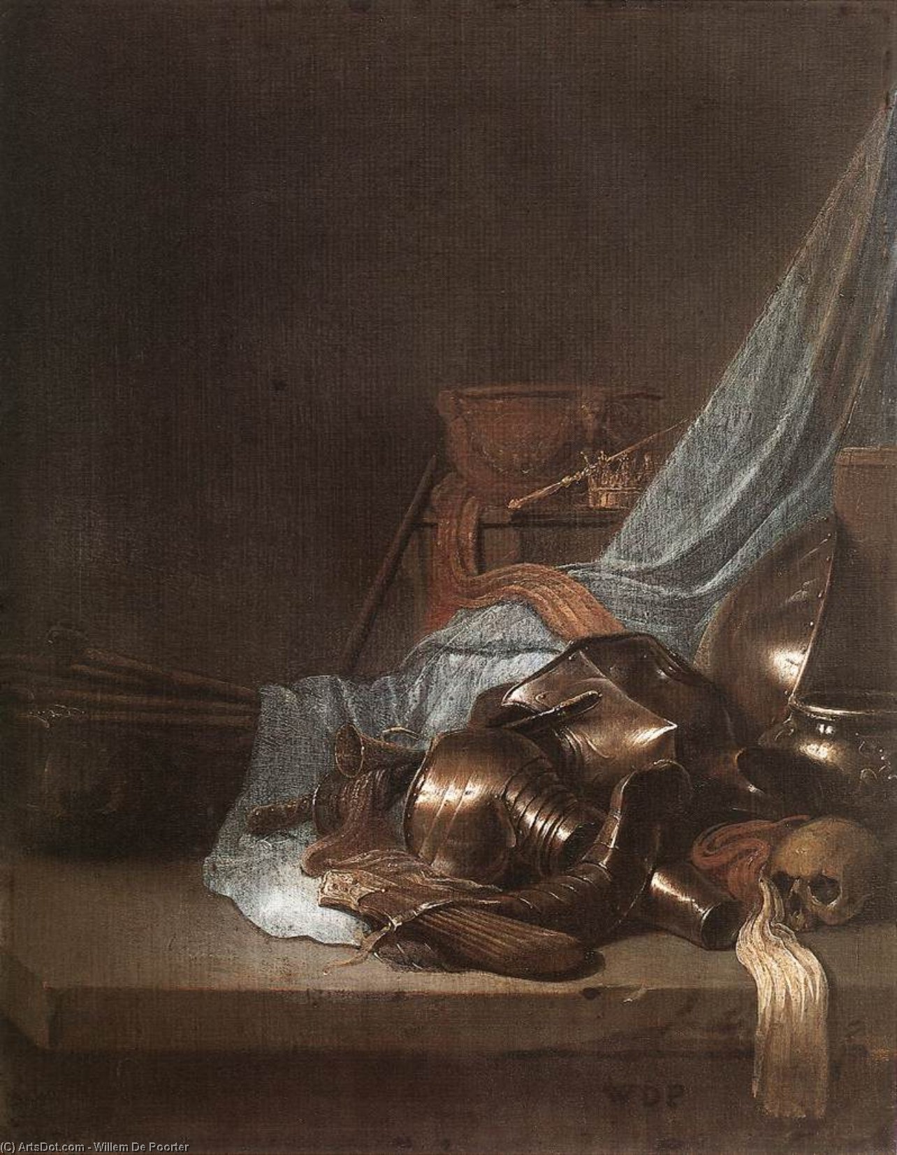 Wikioo.org - The Encyclopedia of Fine Arts - Painting, Artwork by Willem De Poorter - Still-Life with Weapons and Banners