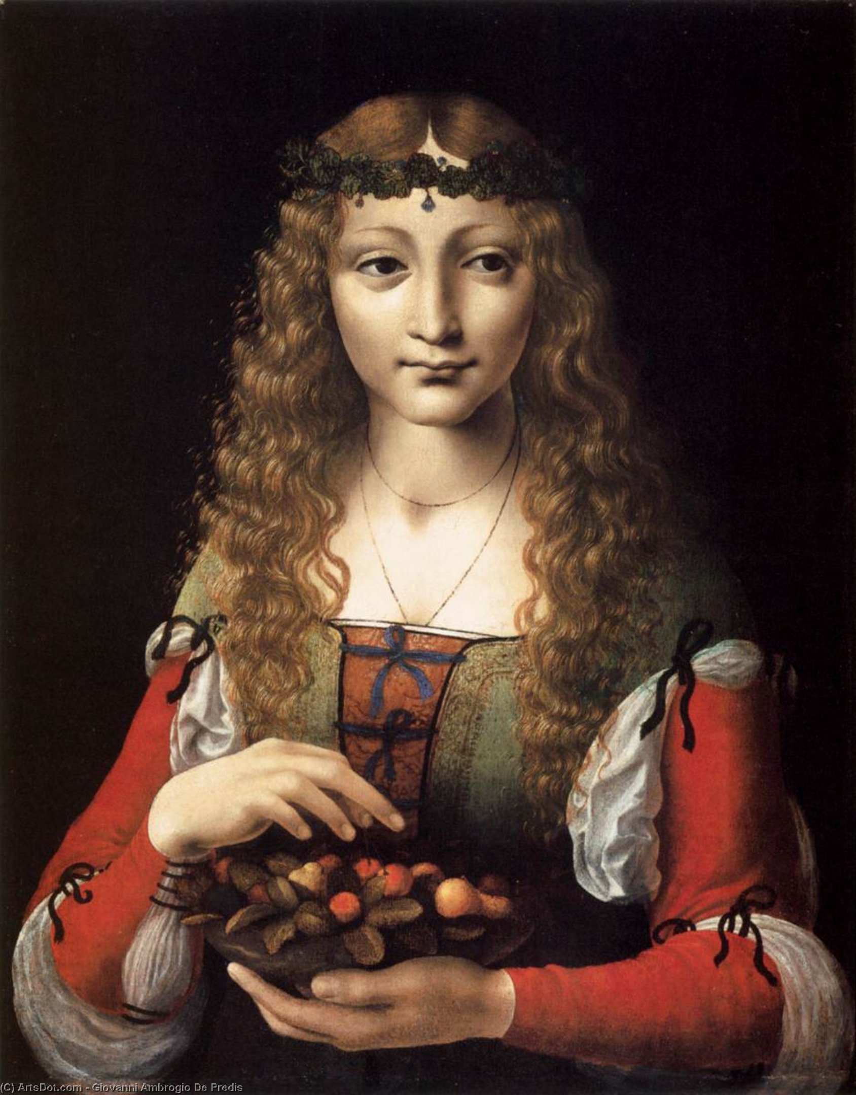 Wikioo.org - The Encyclopedia of Fine Arts - Painting, Artwork by Giovanni Ambrogio De Predis - Girl with Cherries