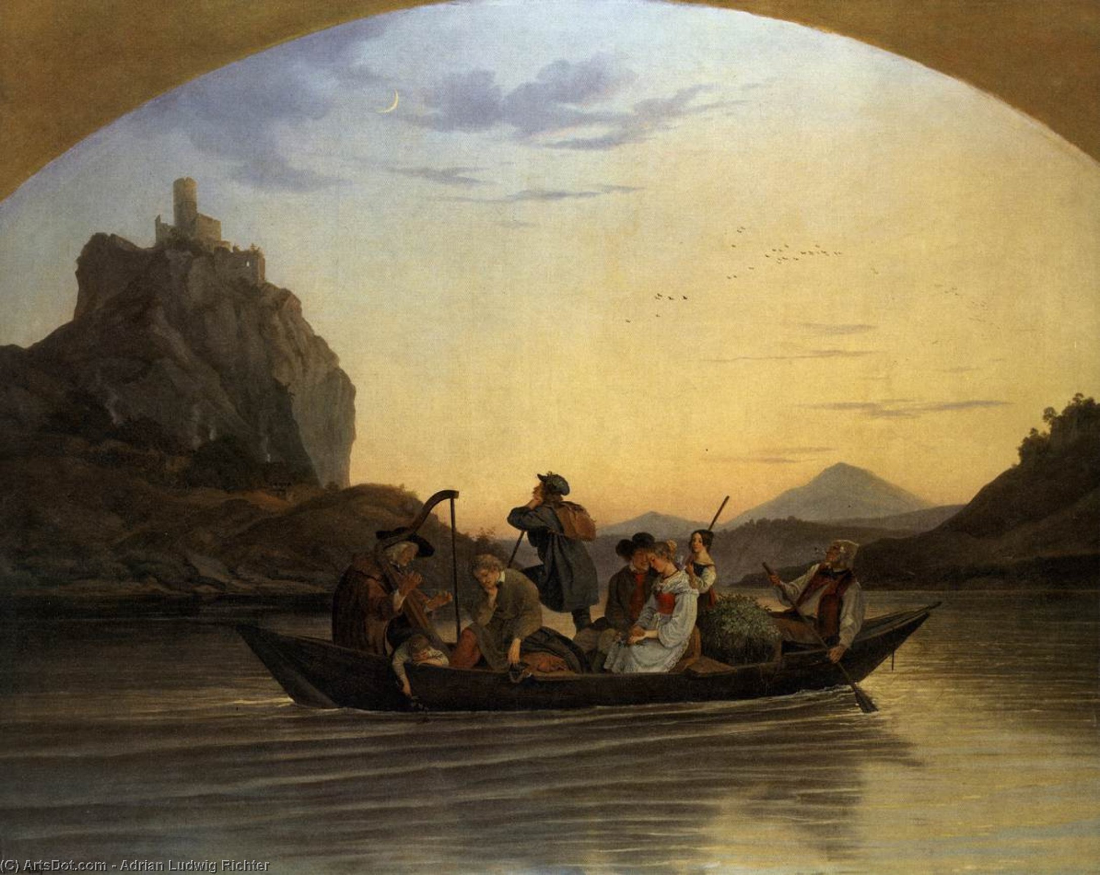 Wikioo.org – L'Enciclopedia delle Belle Arti - Pittura, Opere di Adrian Ludwig Richter - Attraversando il Elba a aussig