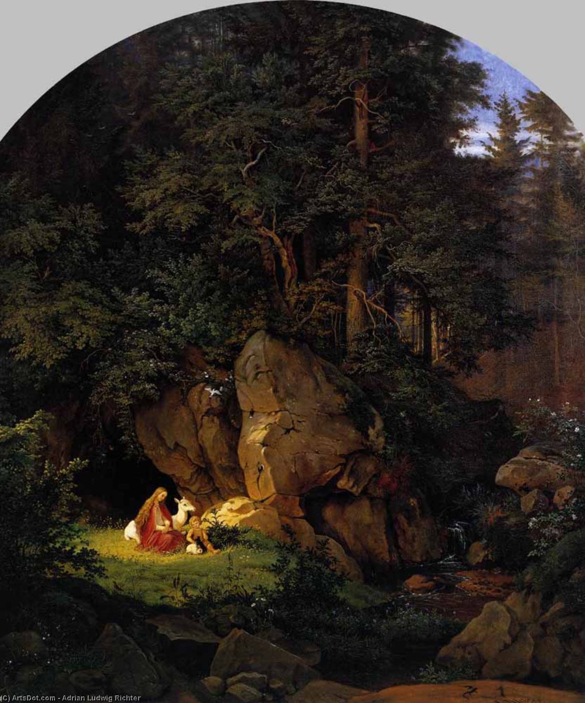 Wikioo.org - The Encyclopedia of Fine Arts - Painting, Artwork by Adrian Ludwig Richter - Genoveva in the Forest Seclusion