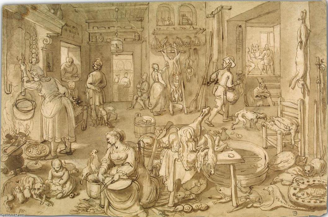 WikiOO.org - Enciclopedia of Fine Arts - Pictura, lucrări de artă Pieter Cornelisz Van Rijck - Kitchen Scene with the Supper at Emmaus