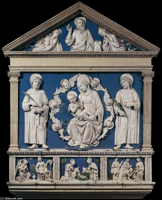 Wikioo.org - The Encyclopedia of Fine Arts - Painting, Artwork by Andrea Della Robbia - Madonna and Child between Sts Cosmas and Damian