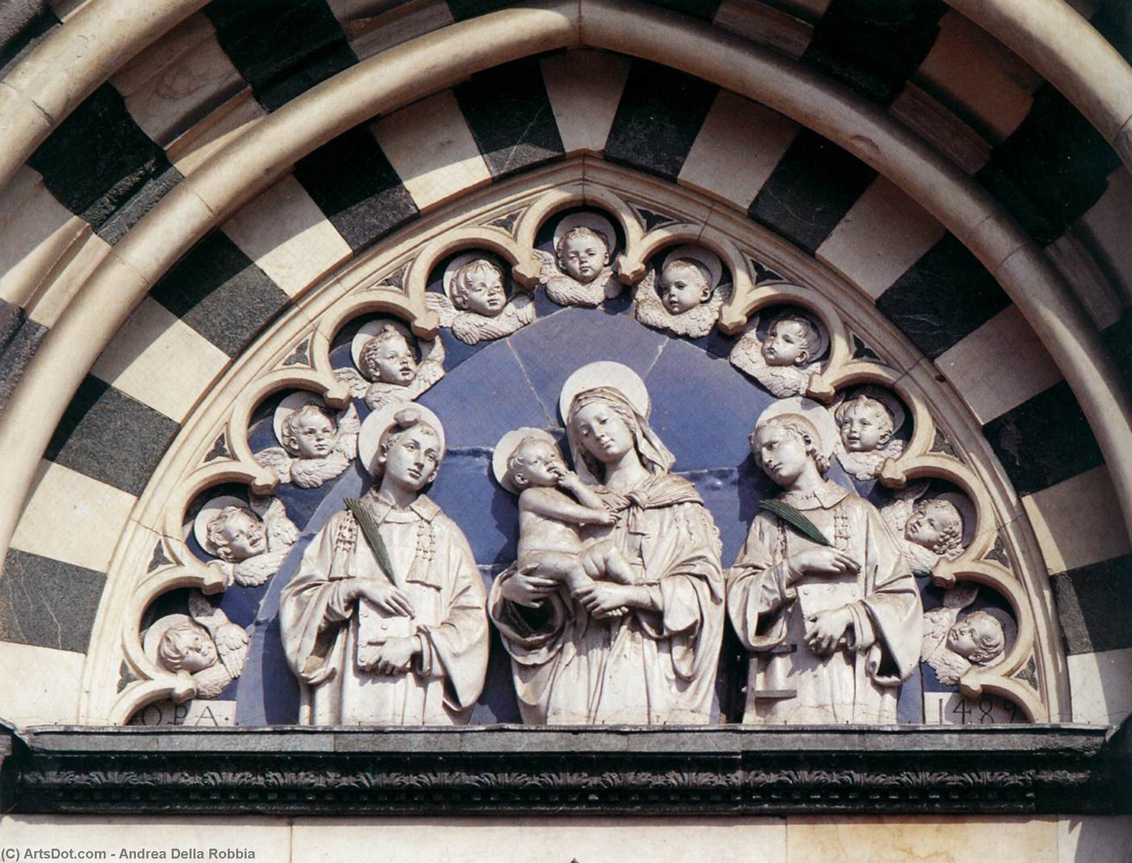 WikiOO.org - אנציקלופדיה לאמנויות יפות - ציור, יצירות אמנות Andrea Della Robbia - Madonna and Child between Sts Stephen and Lawrence