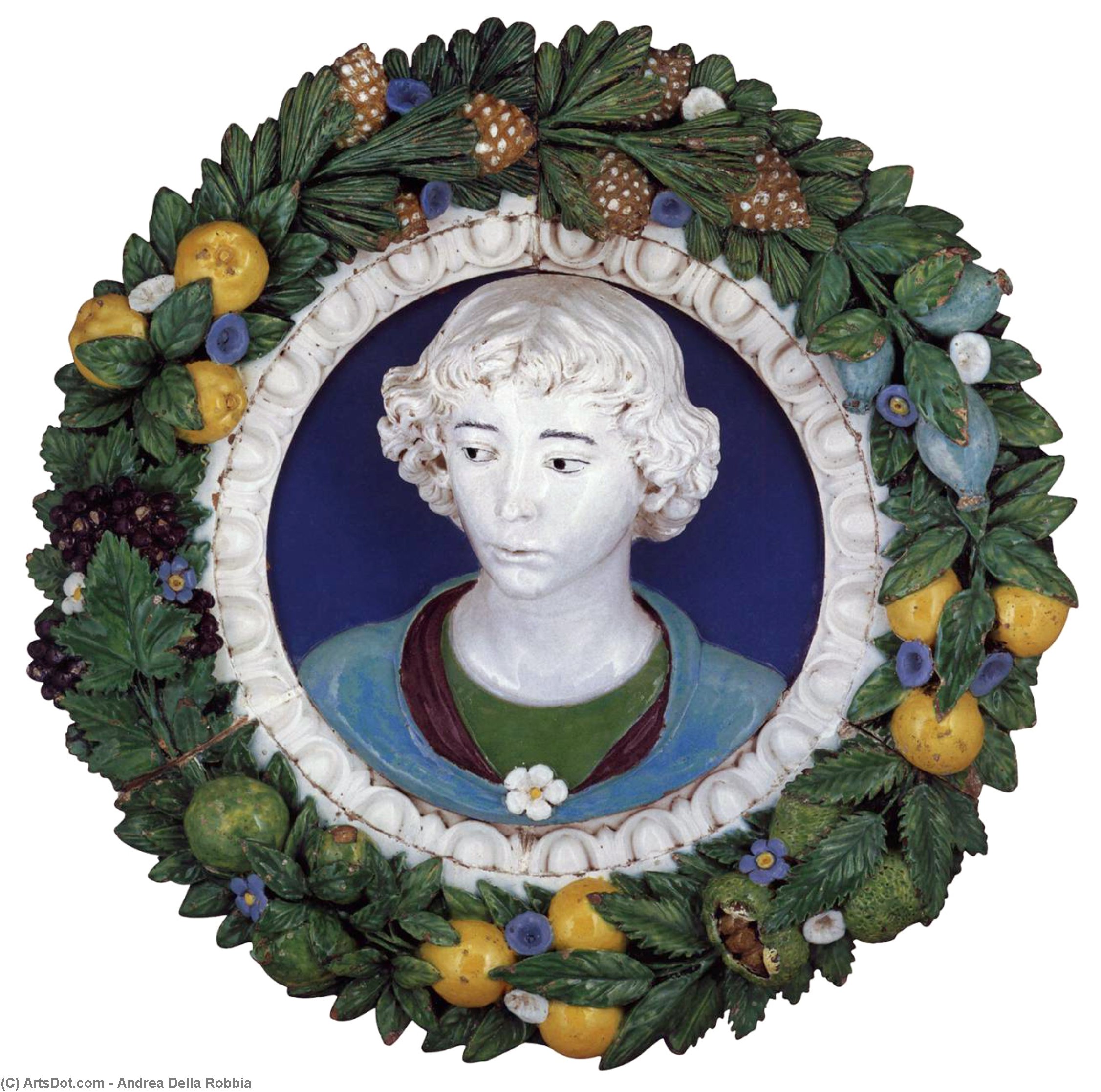 Wikioo.org – La Enciclopedia de las Bellas Artes - Pintura, Obras de arte de Andrea Della Robbia - alivio Busto  todaclasede  Un  joven  El hombre