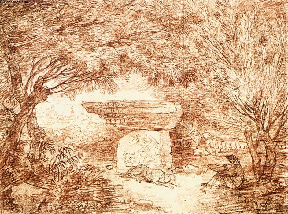 WikiOO.org - Енциклопедия за изящни изкуства - Живопис, Произведения на изкуството Hubert Robert - The Artist Drawing in the Farnese Gardens