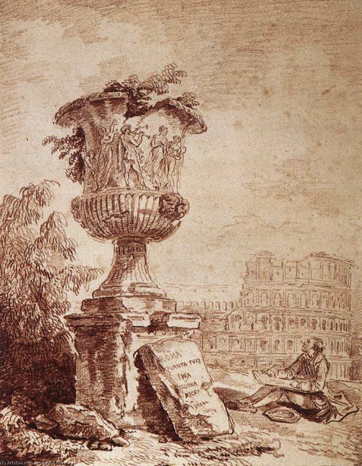 Wikioo.org - The Encyclopedia of Fine Arts - Painting, Artwork by Hubert Robert - The Draughtsman of the Borghese Vase