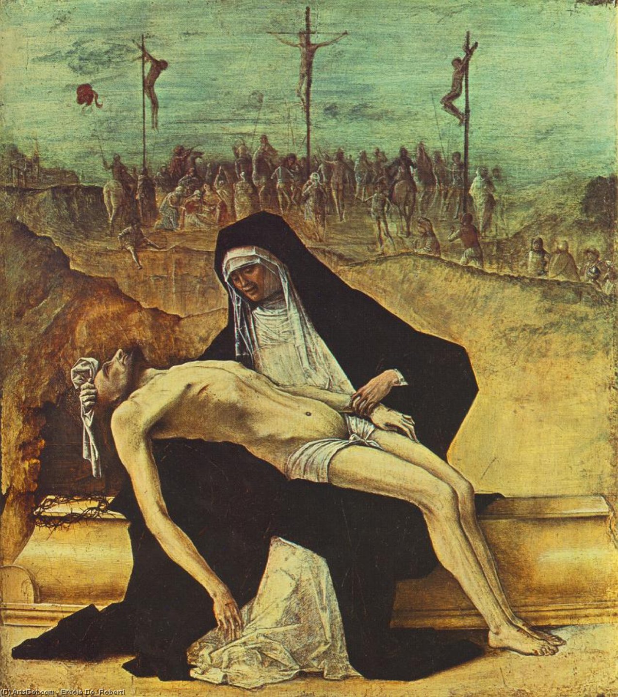 Wikioo.org - The Encyclopedia of Fine Arts - Painting, Artwork by Ercole De' Roberti - Predella of Stories of Christ: 2. Pietà