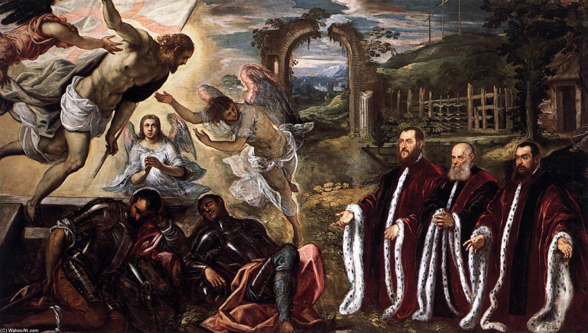 Wikioo.org - Die Enzyklopädie bildender Kunst - Malerei, Kunstwerk von Domenico Robusti - Auferstehung und Drei Avogadri
