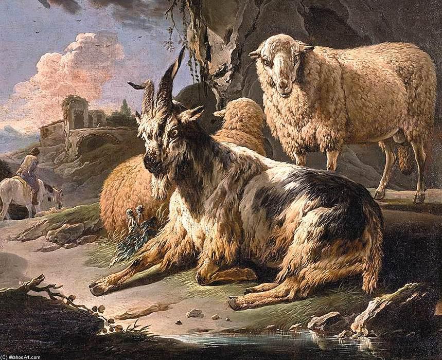 Wikioo.org - The Encyclopedia of Fine Arts - Painting, Artwork by Philipp Peter Roos - Italianate Landscape with a Goat and Sheep
