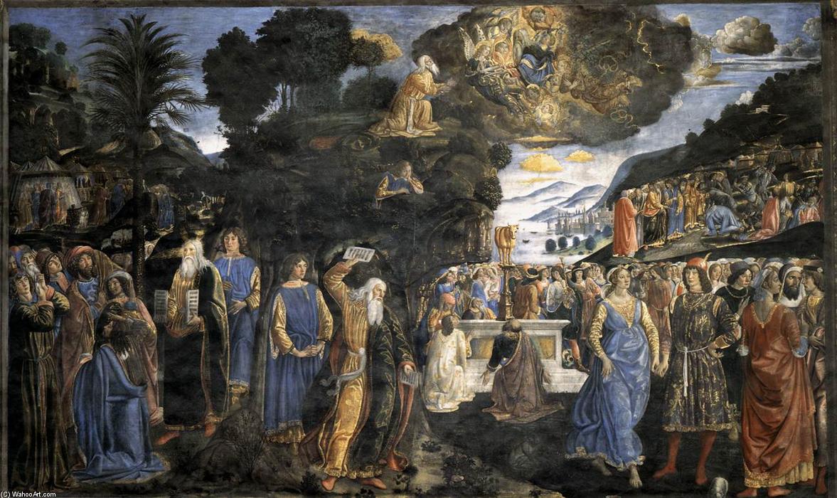 Wikioo.org – L'Enciclopedia delle Belle Arti - Pittura, Opere di Cosimo Rosselli - Tavole della Legge con il vitello d oro