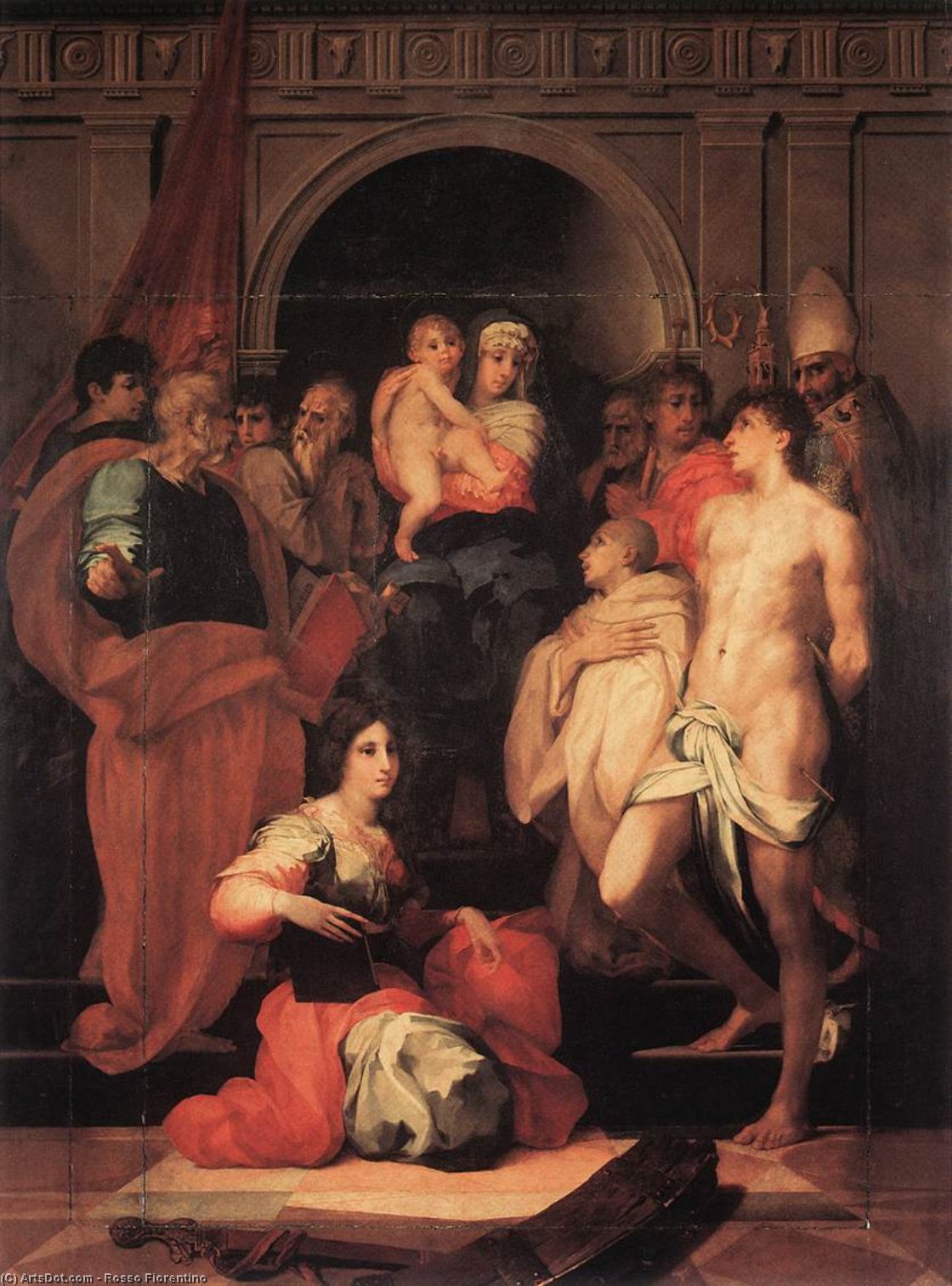 WikiOO.org - Encyclopedia of Fine Arts - Maleri, Artwork Rosso Fiorentino - Madonna Enthroned and Ten Saints