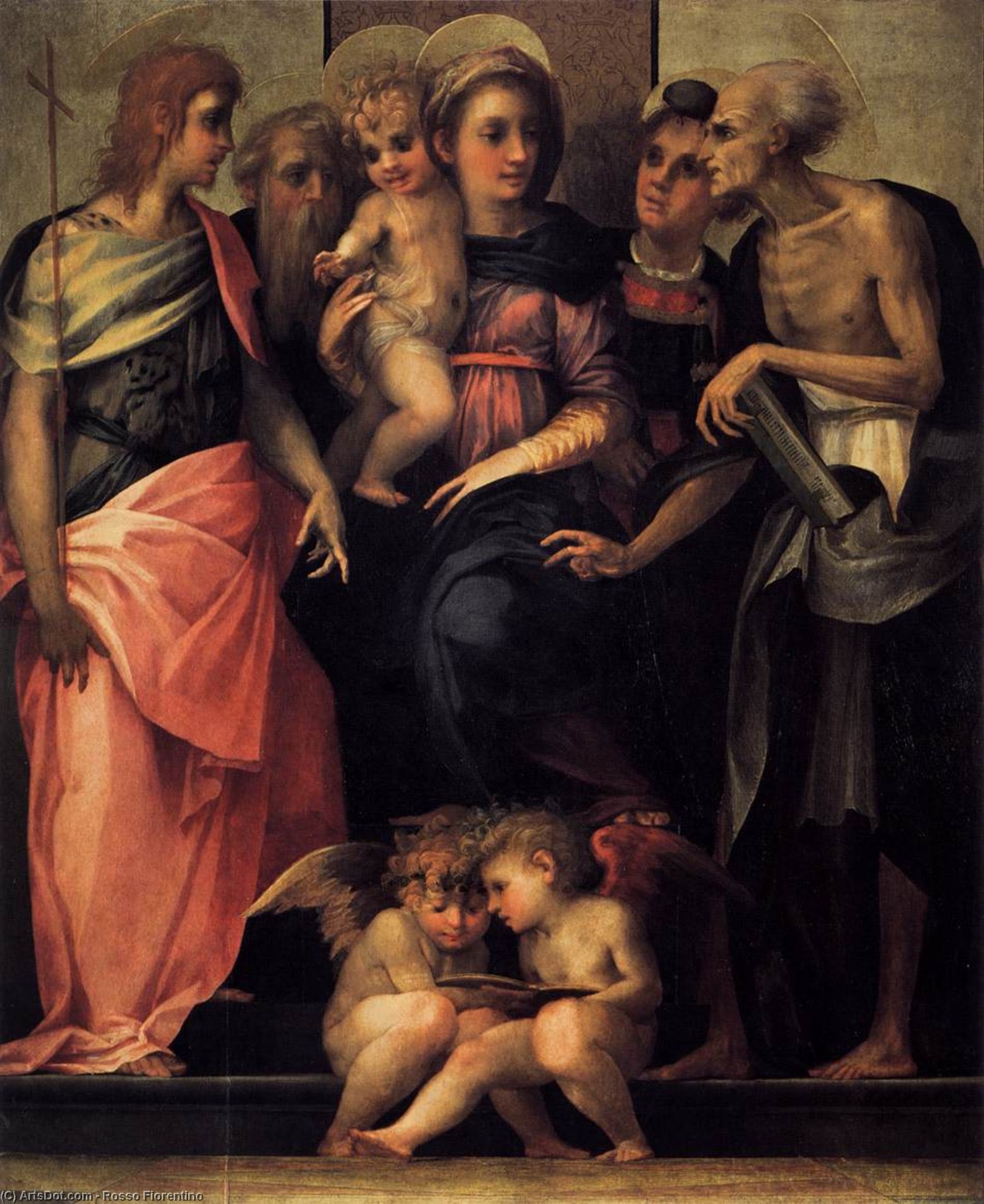 WikiOO.org - אנציקלופדיה לאמנויות יפות - ציור, יצירות אמנות Rosso Fiorentino - Madonna Enthroned with Four Saints