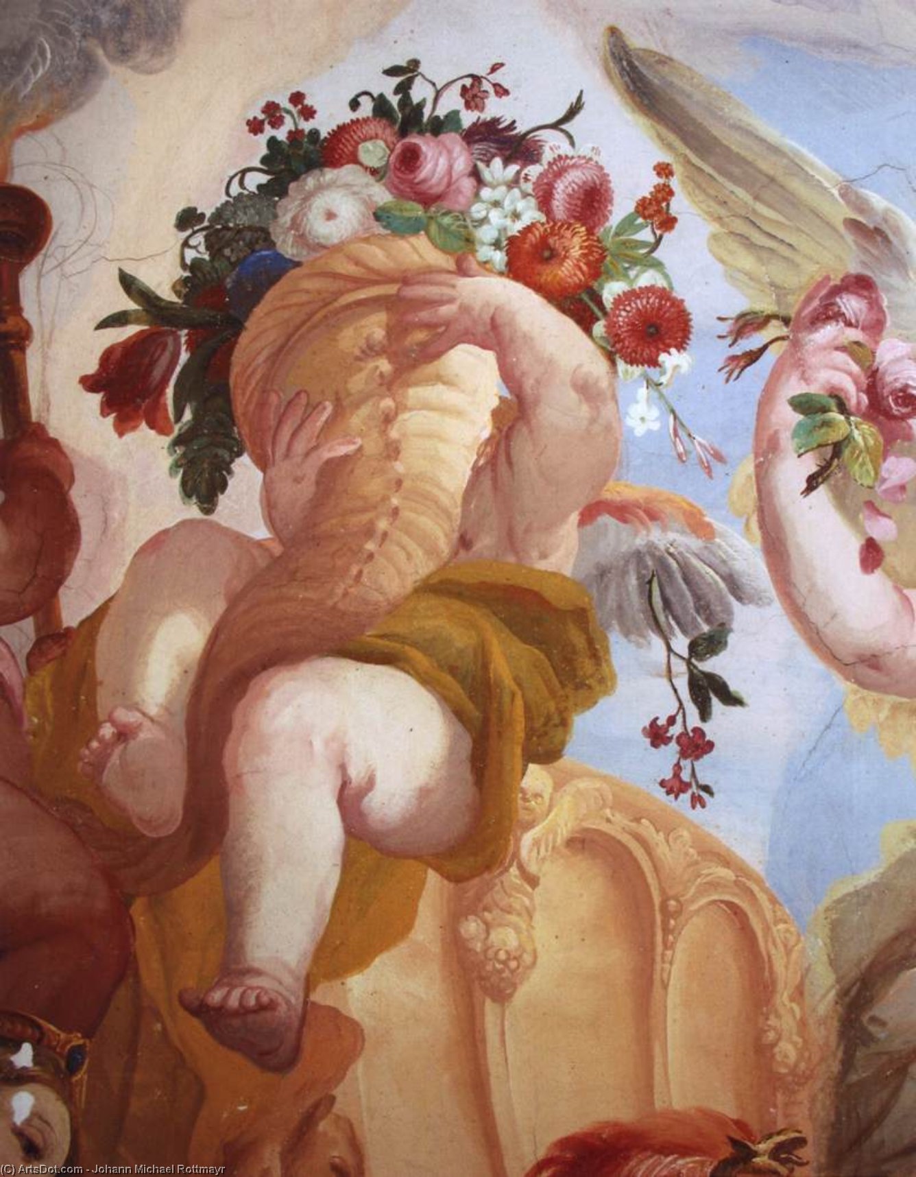 Wikioo.org - The Encyclopedia of Fine Arts - Painting, Artwork by Johann Michael Rottmayr - Putto with Cornucopeia (detail)
