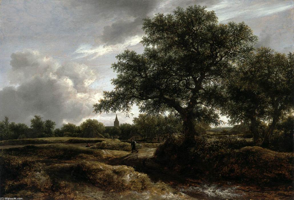 Wikioo.org - The Encyclopedia of Fine Arts - Painting, Artwork by Jacob Isaakszoon Van Ruisdael (Ruysdael) - Landscape with a Village in the Distance