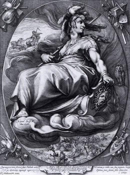 Wikioo.org – L'Enciclopedia delle Belle Arti - Pittura, Opere di Jan Pieterszoon Saenredam - Athena si appoggia sul suo scudo