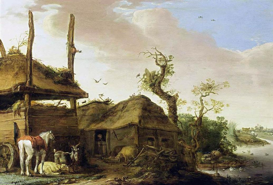 Wikioo.org - The Encyclopedia of Fine Arts - Painting, Artwork by Cornelis Saftleven (Cornelis Zachtleven) - A Farmstead Near a Stream
