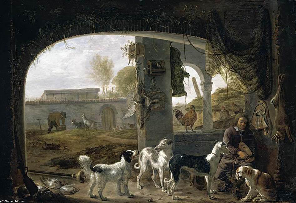 Wikioo.org - The Encyclopedia of Fine Arts - Painting, Artwork by Cornelis Saftleven (Cornelis Zachtleven) - Huntsman Feeding His Dogs