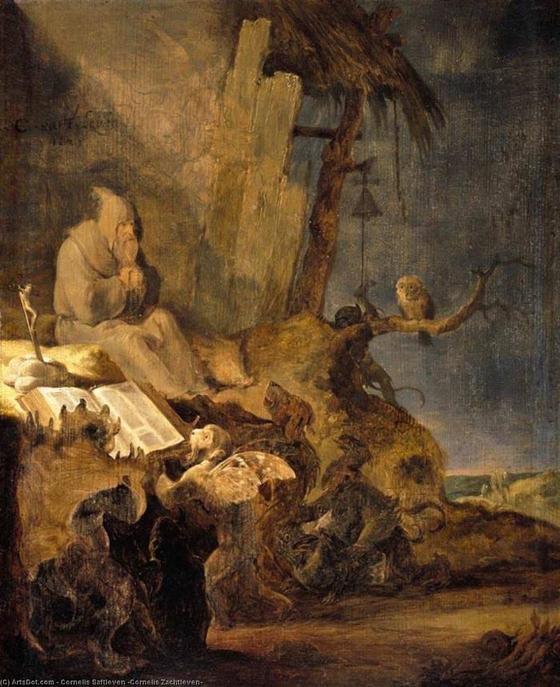 WikiOO.org – 美術百科全書 - 繪畫，作品 Cornelis Saftleven (Cornelis Zachtleven) - 诱惑 的  圣  安东尼