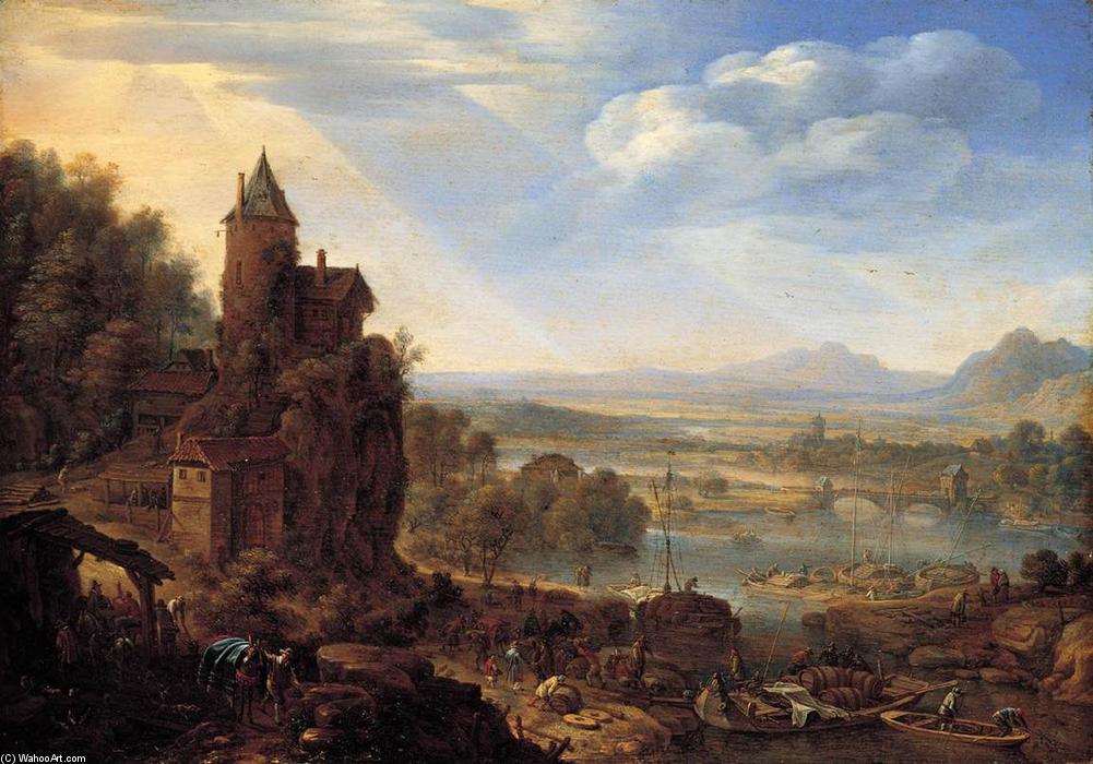 Wikioo.org - The Encyclopedia of Fine Arts - Painting, Artwork by Herman Saftleven The Younger - An Extensive Rhenish River Landscape