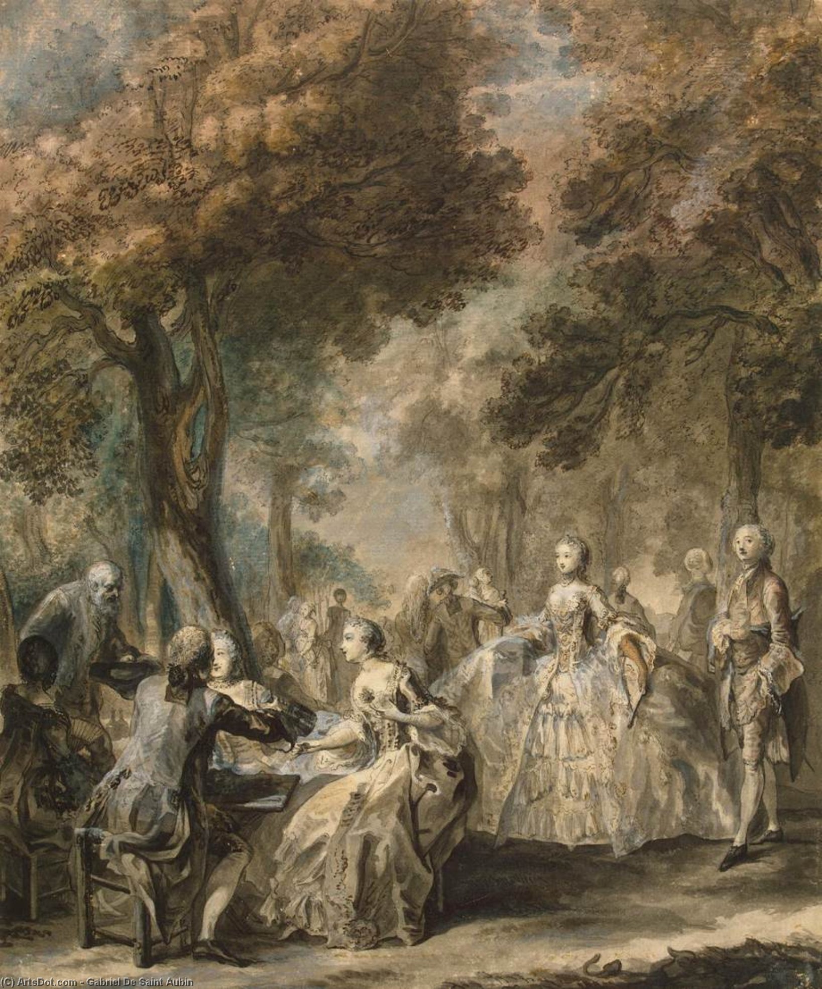 WikiOO.org - Encyclopedia of Fine Arts - Maľba, Artwork Gabriel Jacques De Saint Aubin - Company Taking a Promenade