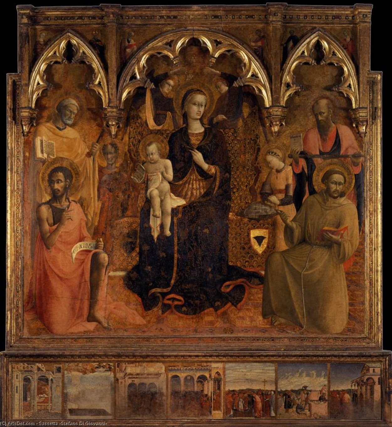Wikioo.org - The Encyclopedia of Fine Arts - Painting, Artwork by Sassetta (Stefano Di Giovanni) - The Virgin and Child with Saints