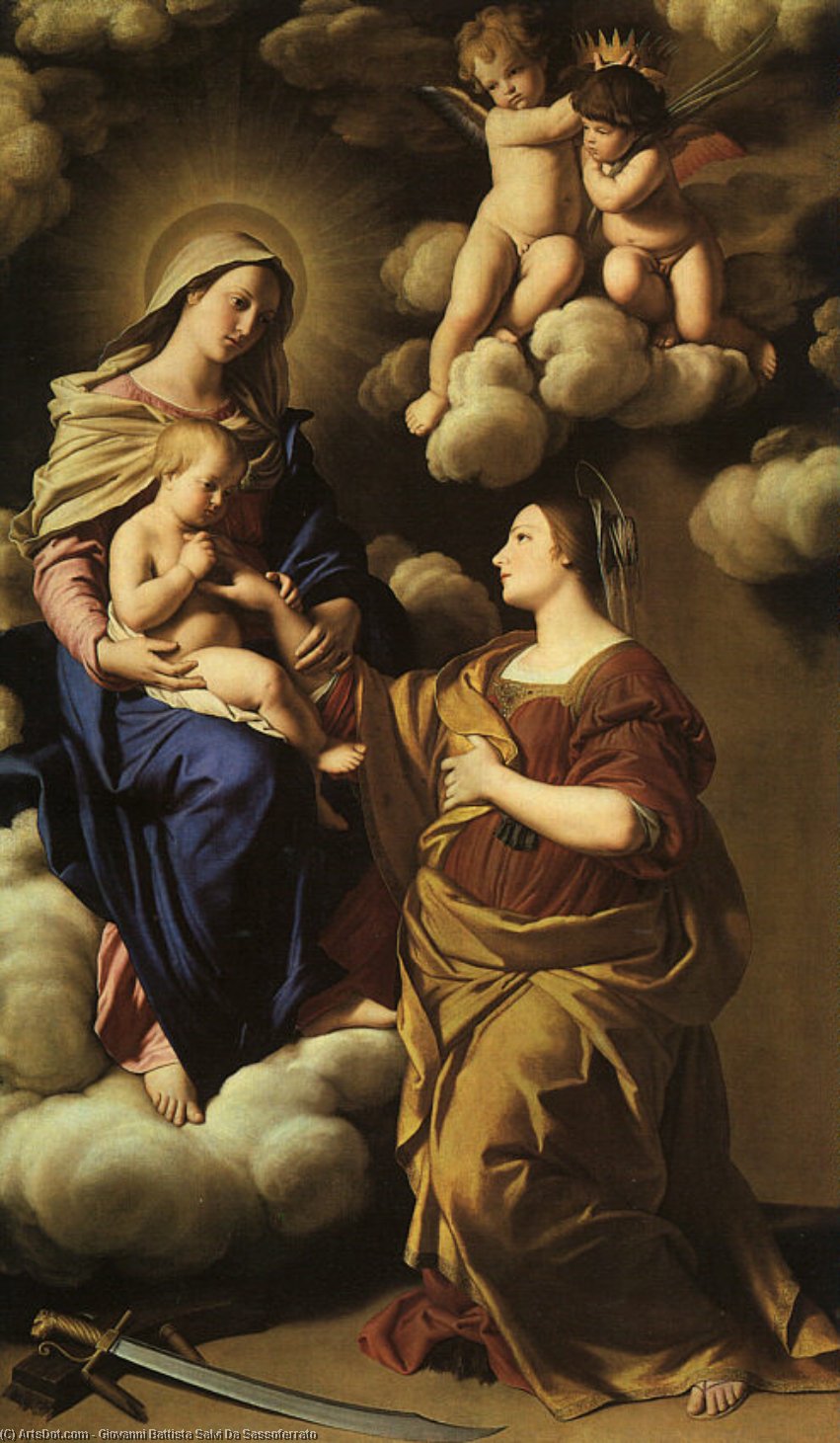 Wikioo.org - The Encyclopedia of Fine Arts - Painting, Artwork by Giovanni Battista Salvi Da Sassoferrato - The Mystic Marriage of St. Catherine