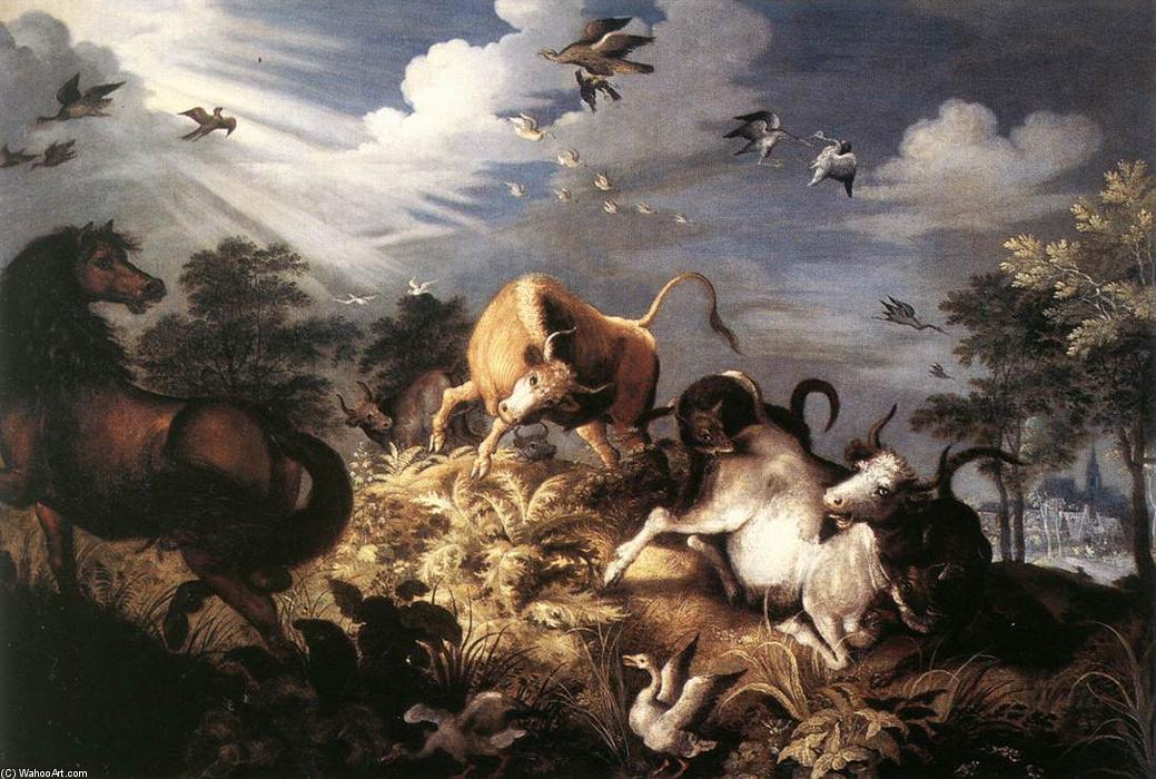 Wikioo.org - The Encyclopedia of Fine Arts - Painting, Artwork by Roelant Savery - Horses and Oxen Attacked by Wolves