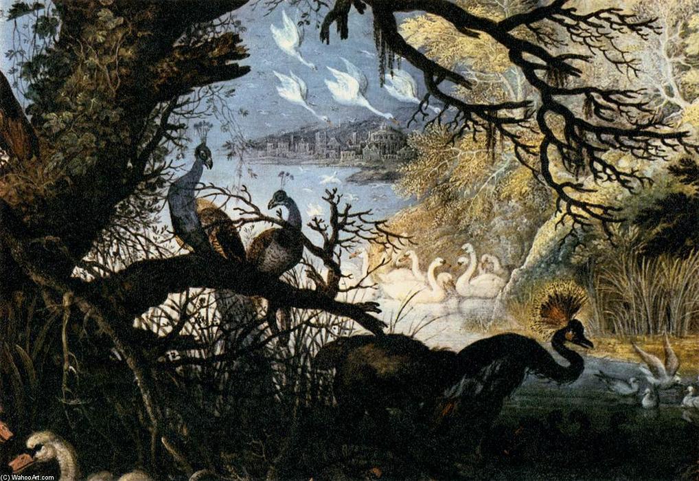 Wikioo.org - The Encyclopedia of Fine Arts - Painting, Artwork by Roelandt Savery - Landscape with Birds (detail)