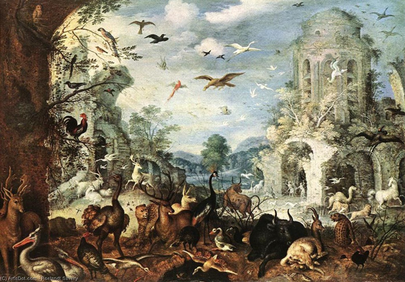 Wikioo.org - The Encyclopedia of Fine Arts - Painting, Artwork by Roelandt Savery - Landscape with Wild Beasts
